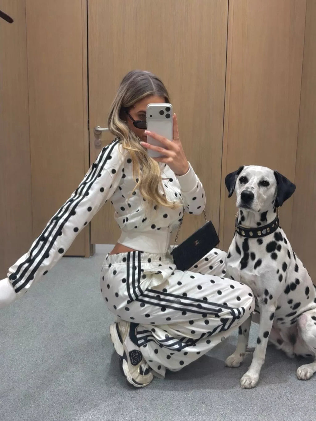 Women's Polka Dot Side Striped Outerwear and Pants Set