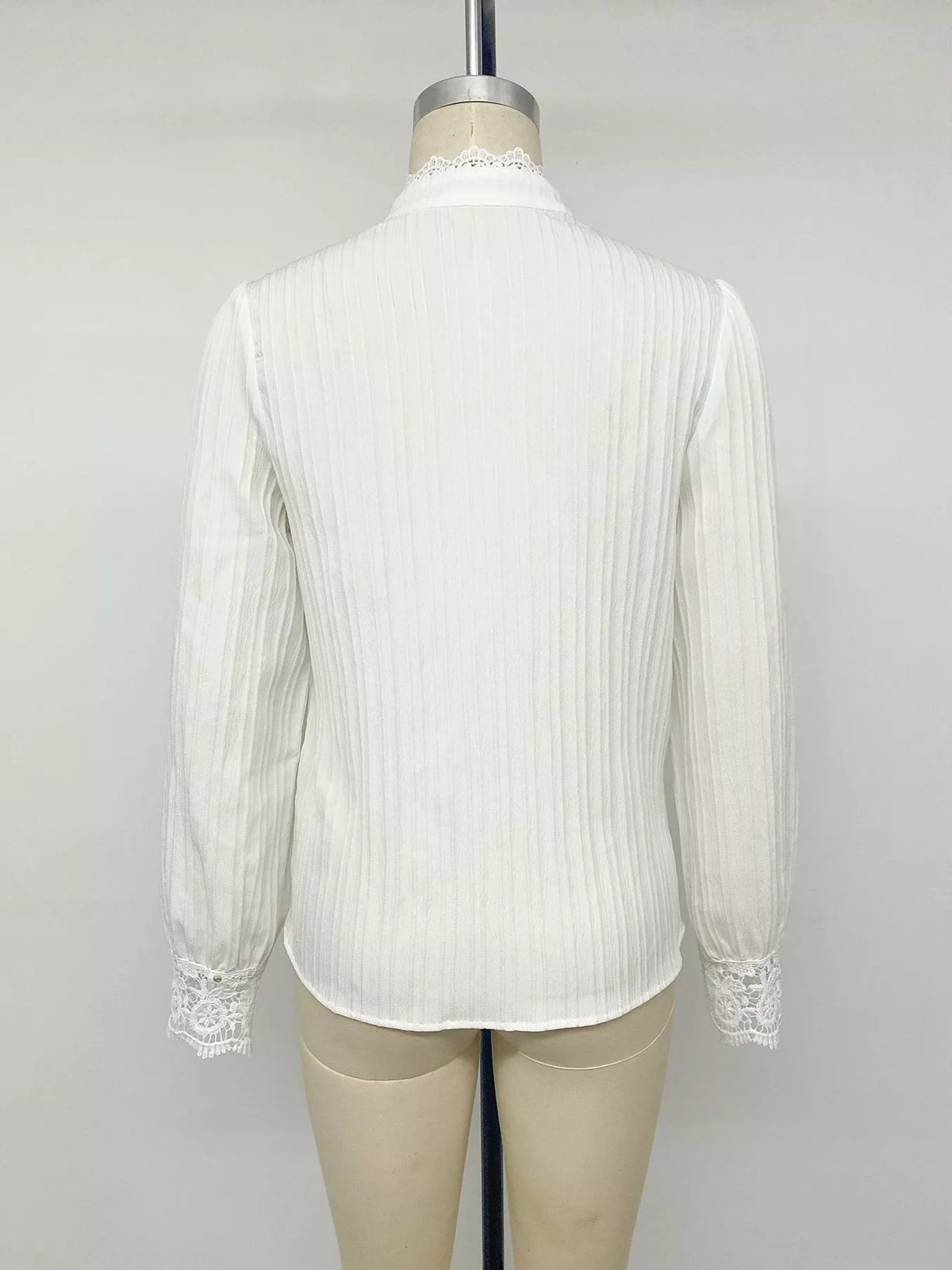 Women's White Lace Detail Long Sleeve Shirt - White
