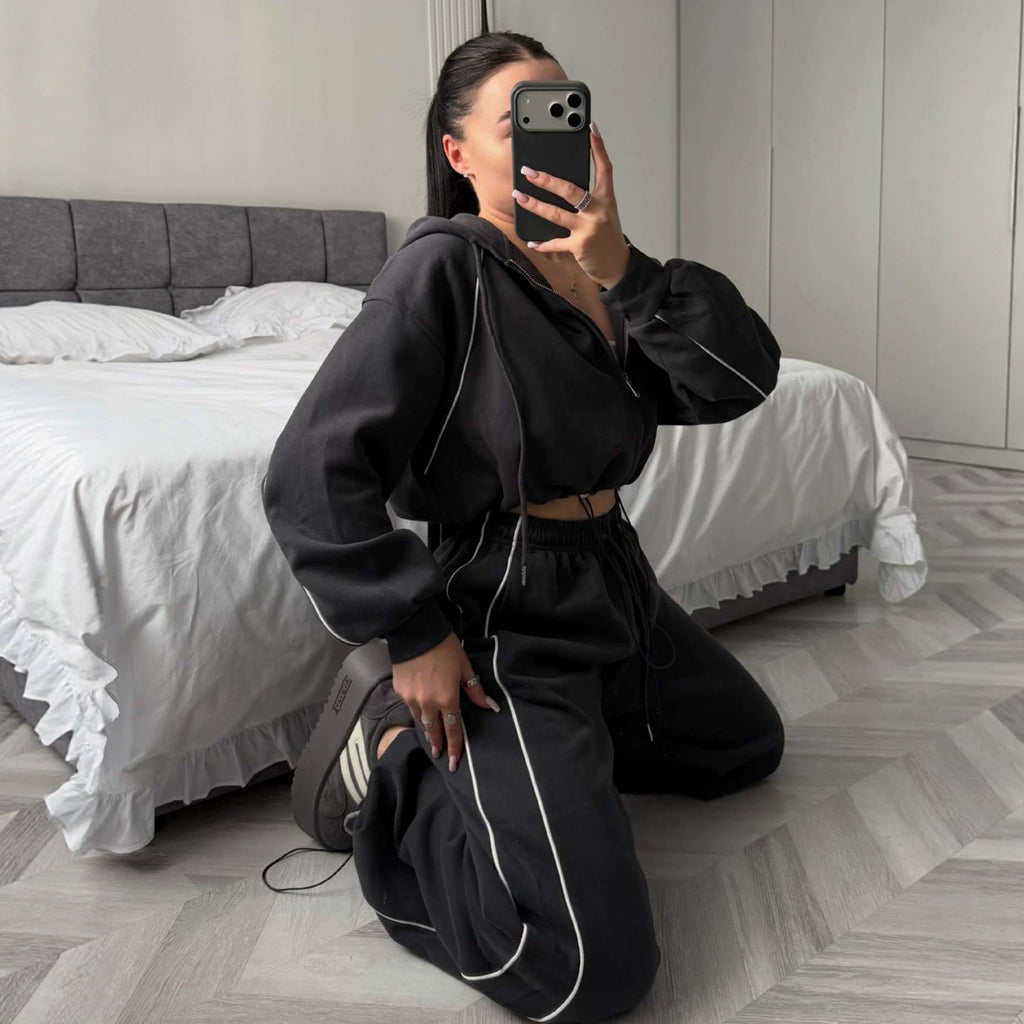 Stylish American-style Sporty Casual Two-piece Sweatshirt Set