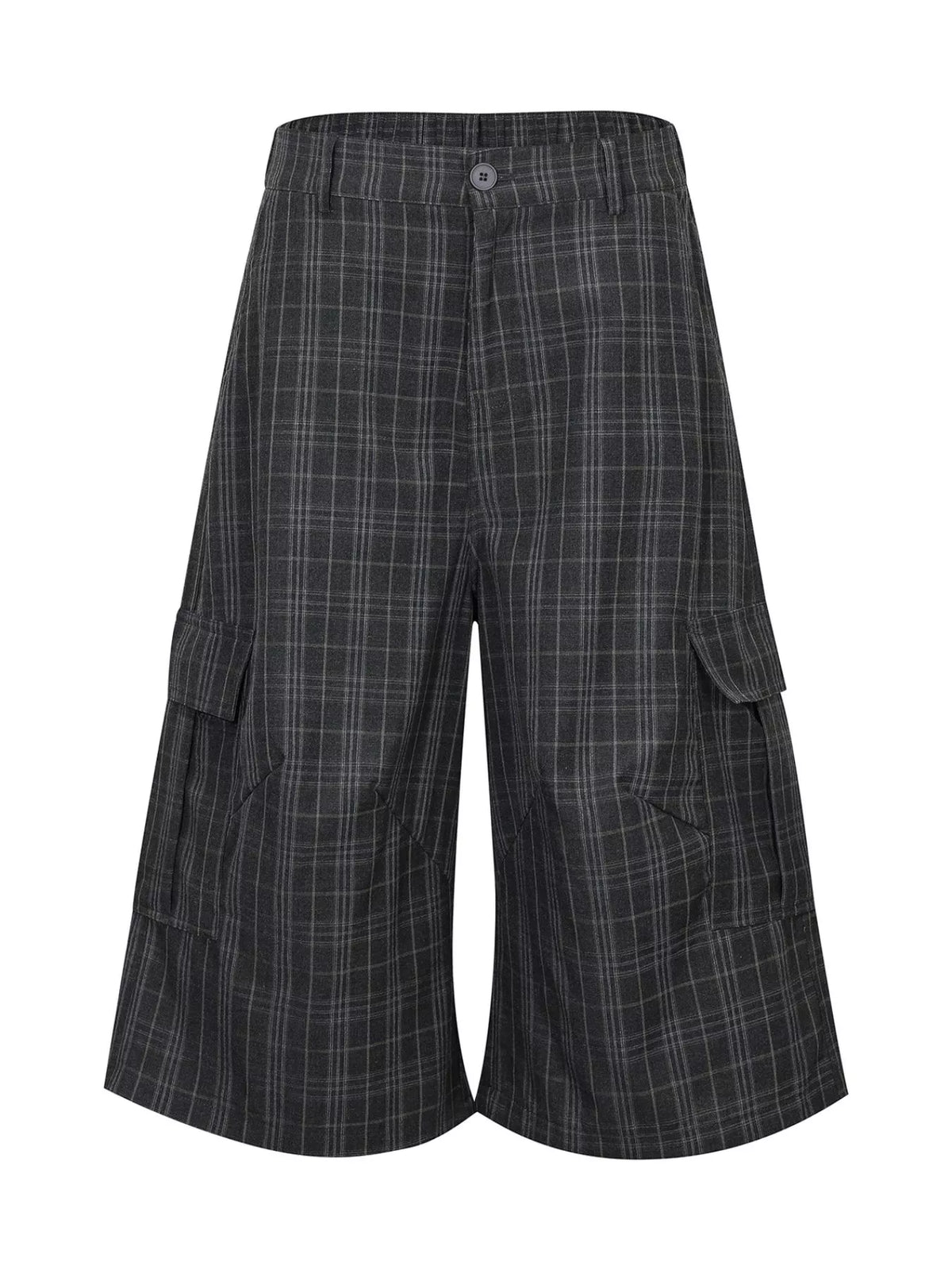 Men's Dark Gray Men's Plaid Wide-Leg Capris - Dark Gray