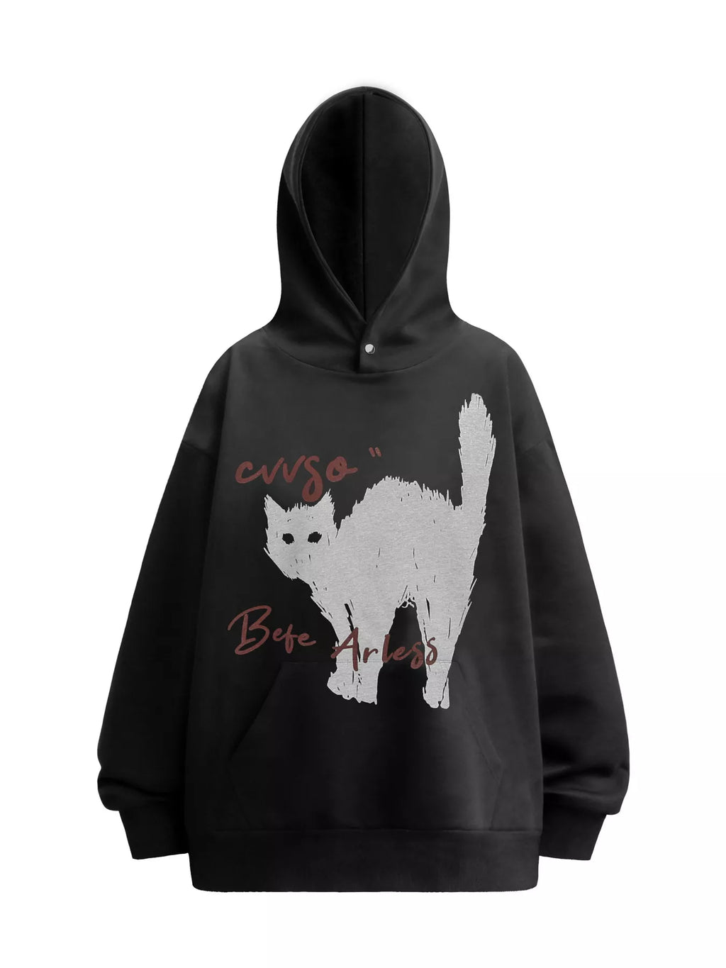 Men's Cat Graphic Long Sleeve Oversized Hoodie, Plus Size - Black