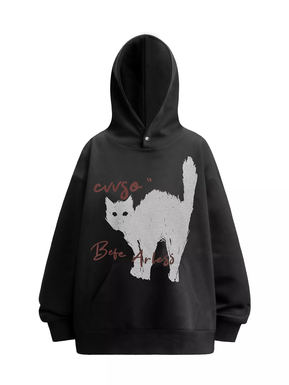Men's Cat Graphic Long Sleeve Oversized Hoodie, Plus Size - Black