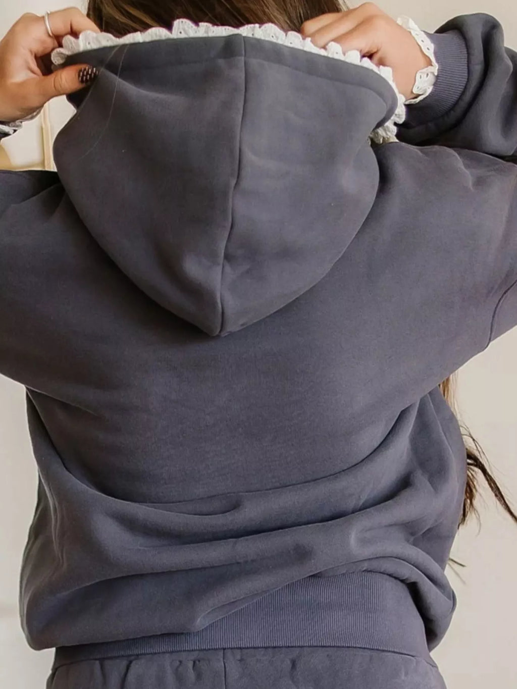 Women's Lace Trim Kangaroo Pocket Hoodie
