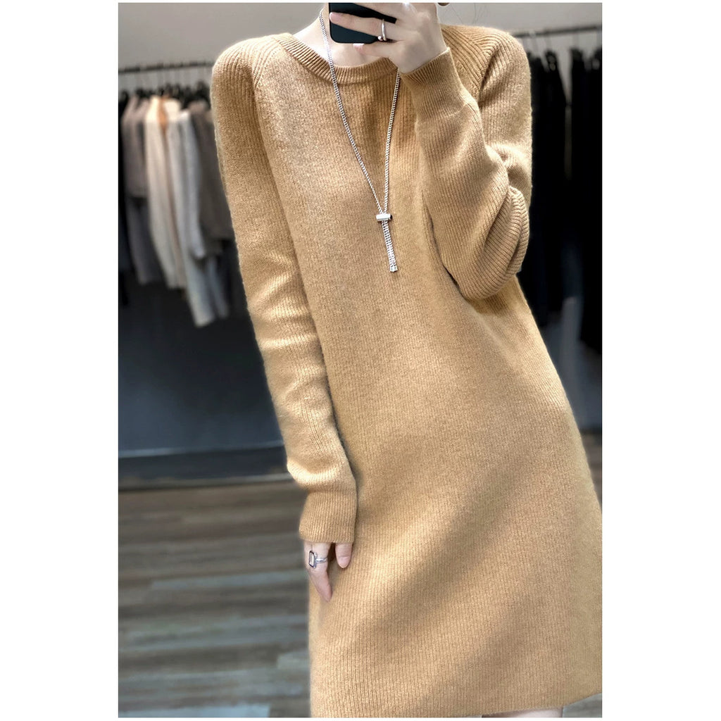 Mid-length Loose-fitting Figure-flattering Sweater Dress For Layering