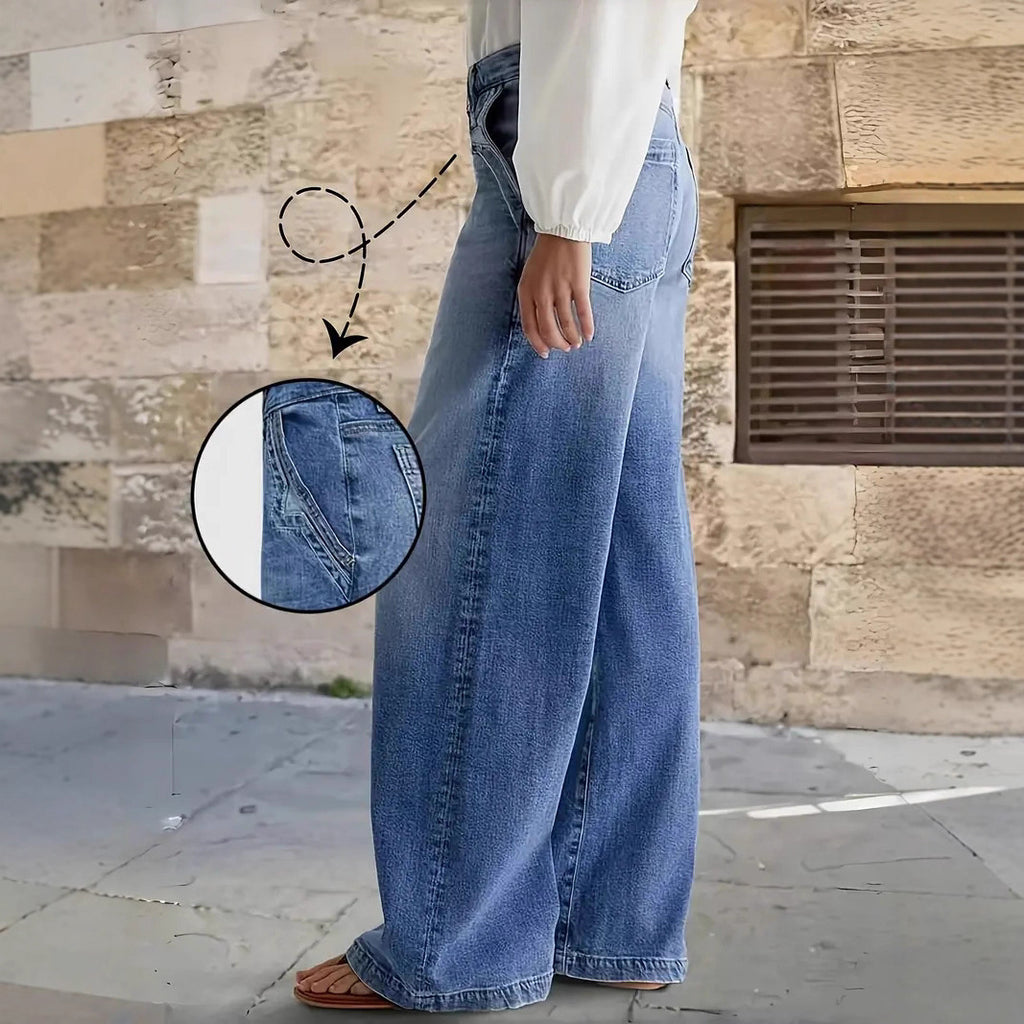 Standard Jeans Wide-Leg Embroidered Mid-Waist Denim Pants