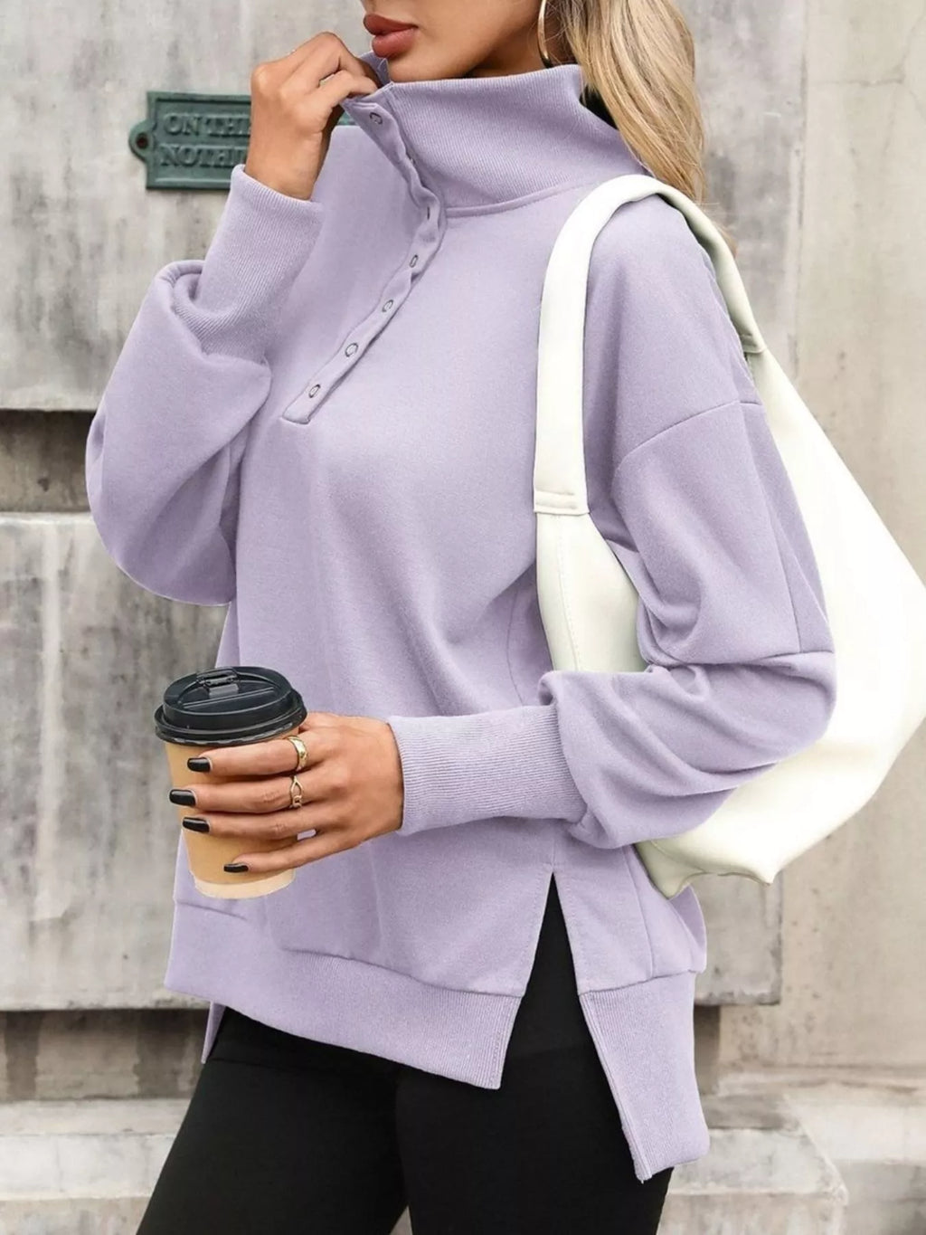 Women's Side Slit Half Snap Sweatshirt