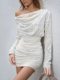 Women's Ruched Long Sleeve Mini Dress - Off-white