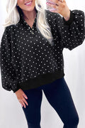 Women's Black Polka Dot Snap-Button Sweatshirt - Black