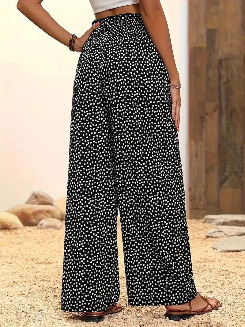 Printed Loose Spring Summer Casual Elastic Waist Pants Europe And America