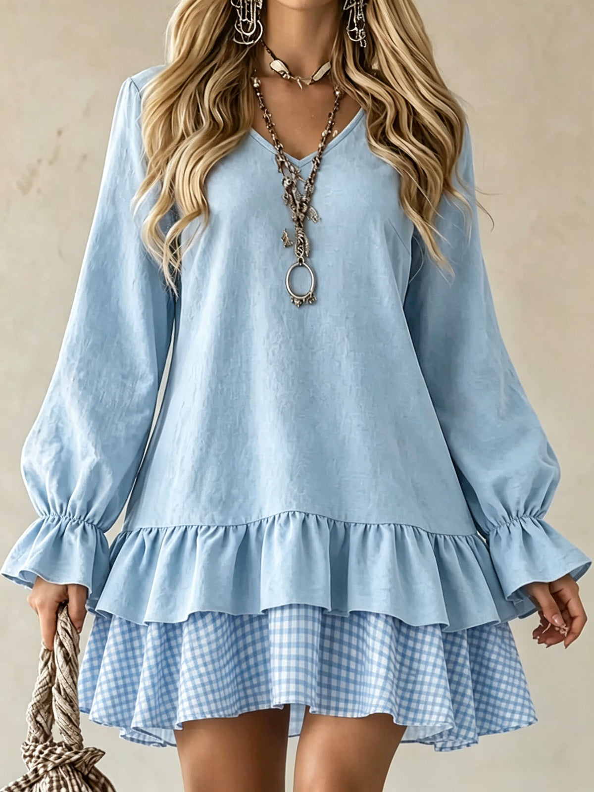 style V-neck Long-sleeved Dress
