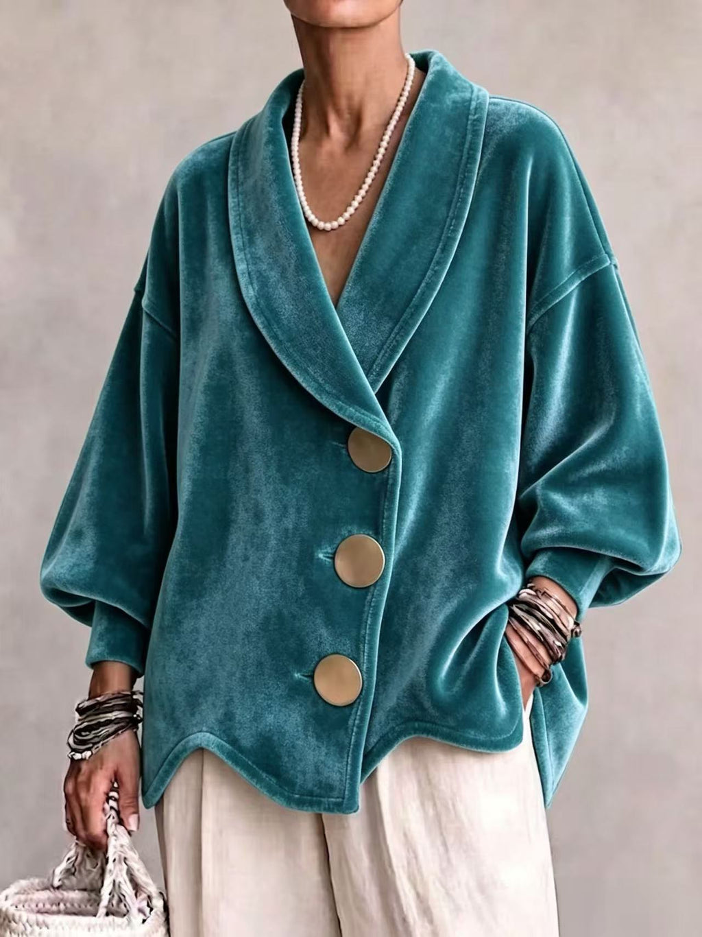 Women's Knitted Crew-neck Long-sleeve Cardigan Sweater