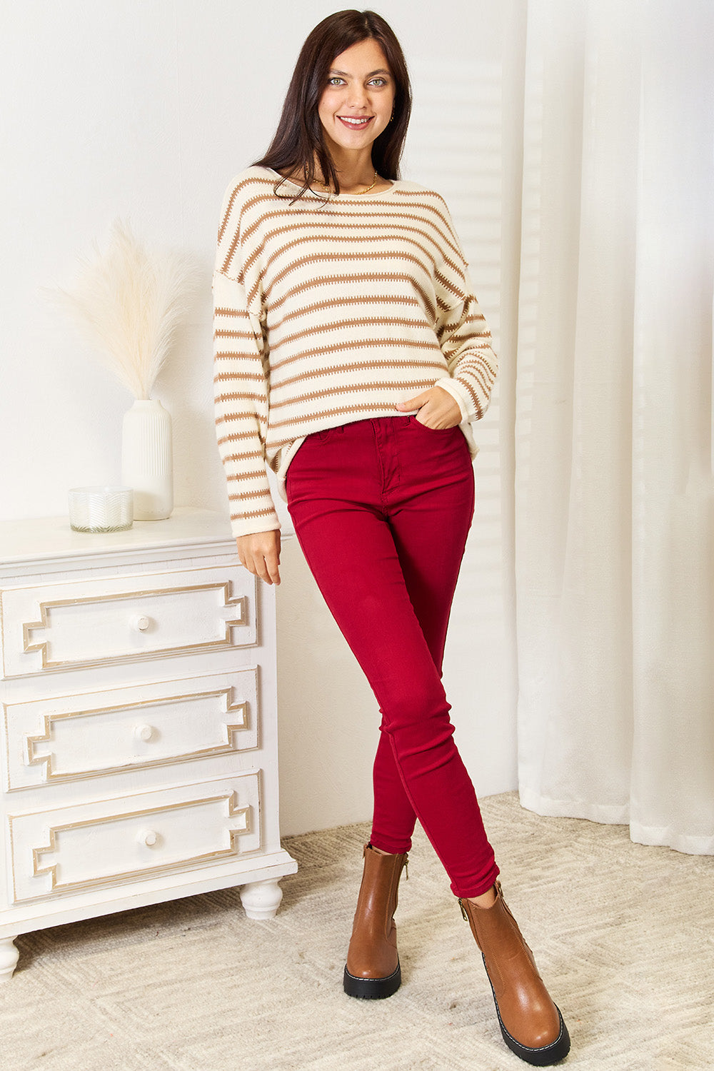 Women's Striped Boat Neck Sweater - Stripe