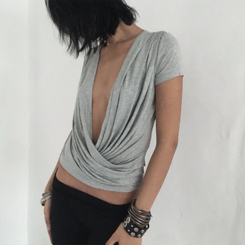 Sexy Deep-V Women's Fashionable Versatile Short-sleeve T-shirt