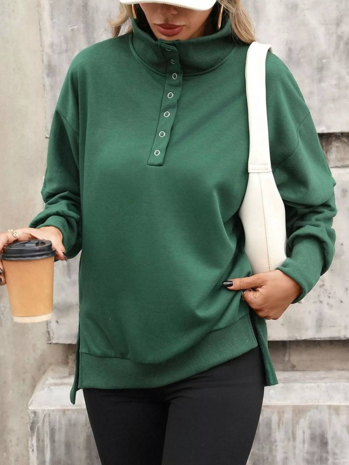 Women's Side Slit Half Snap Sweatshirt