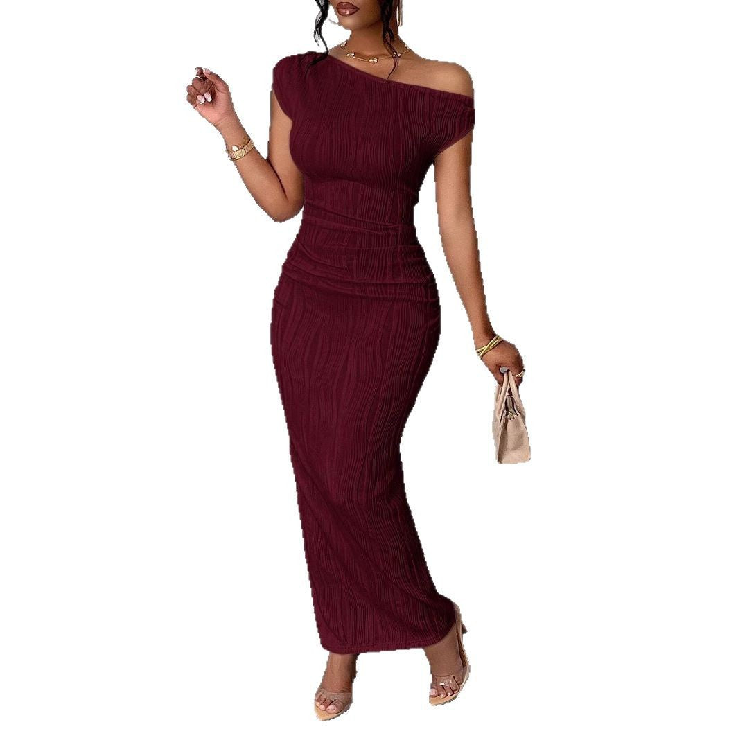 New Cute And Fashionable Water Ripple One-Shoulder Dress