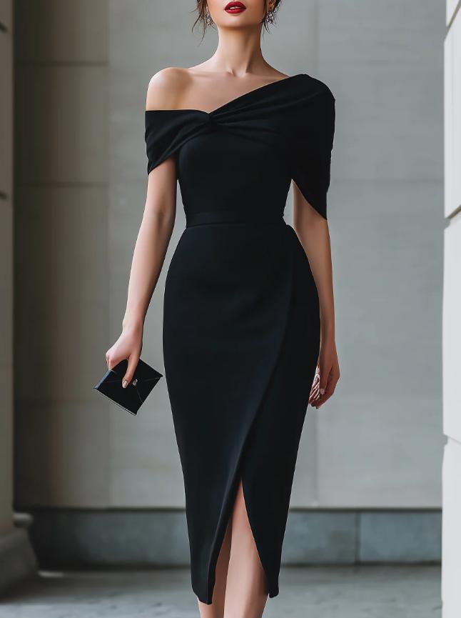 Summer New Elegant Commuting Solid Color Irregular Dress Gown