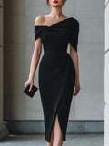 Summer New Elegant Commuting Solid Color Irregular Dress Gown