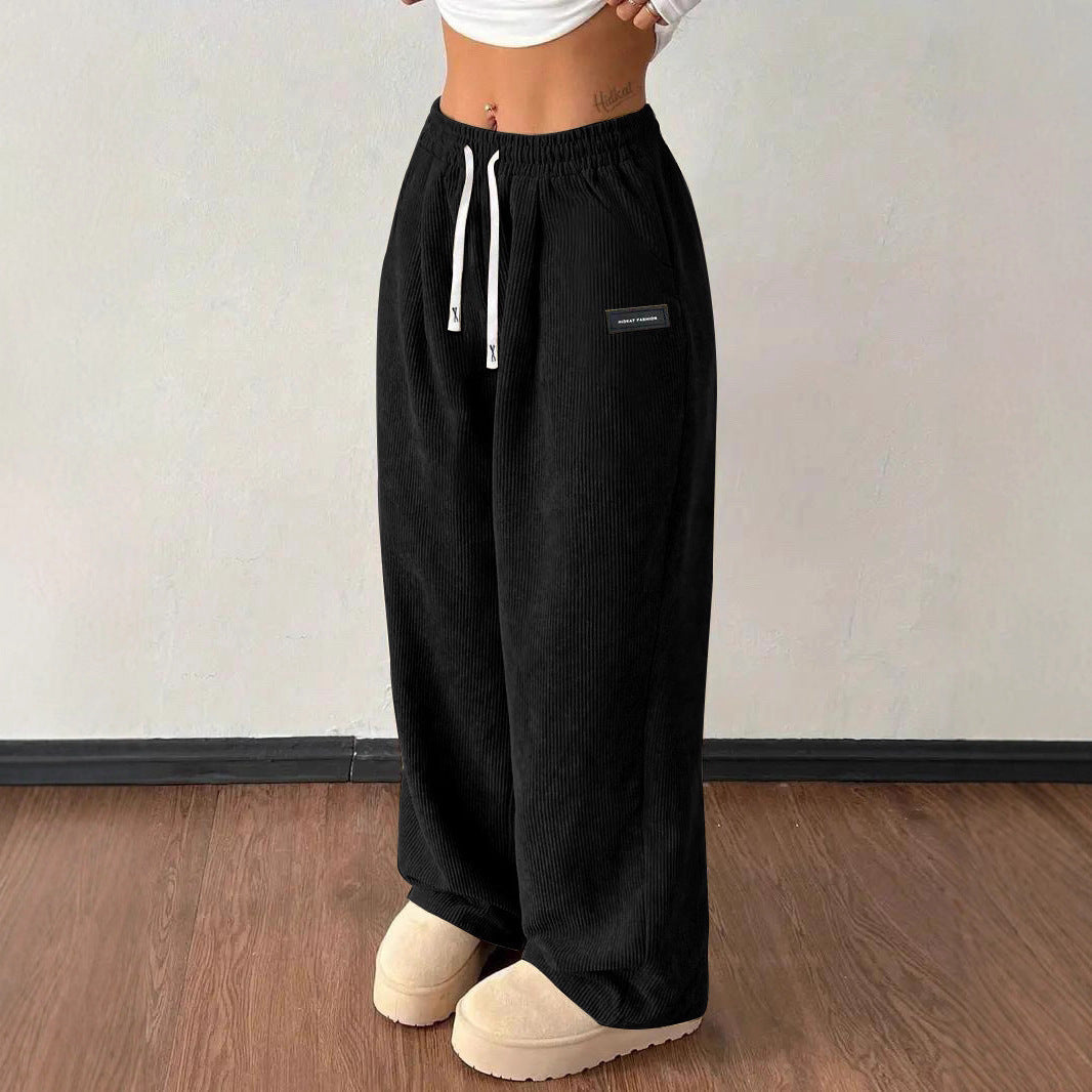 Autumn And Winter New Loose Drawstring Solid Color Pocket Casual Versatile Women's Pants