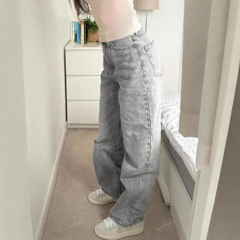 Sc Style Spring New Versatile Drapey Lazy Straight Loose High-Waisted Wide-Leg Pants