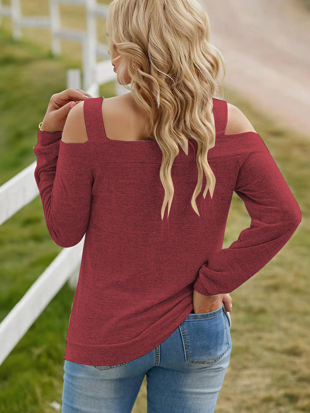 Women's Cutout Cold Shoulder Blouse