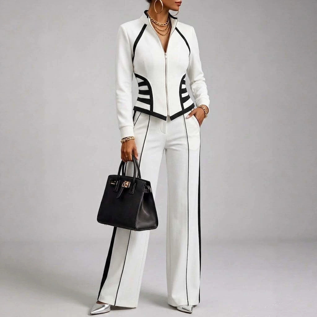 Tight-fitting Long-sleeve Top Tapered-leg Jacket Leggings Cotton Sports Set