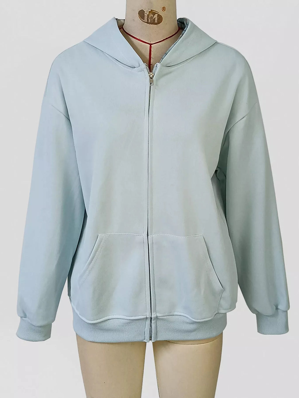Women's Blue Zip-Up Plaid Lining Hoodie - Blue