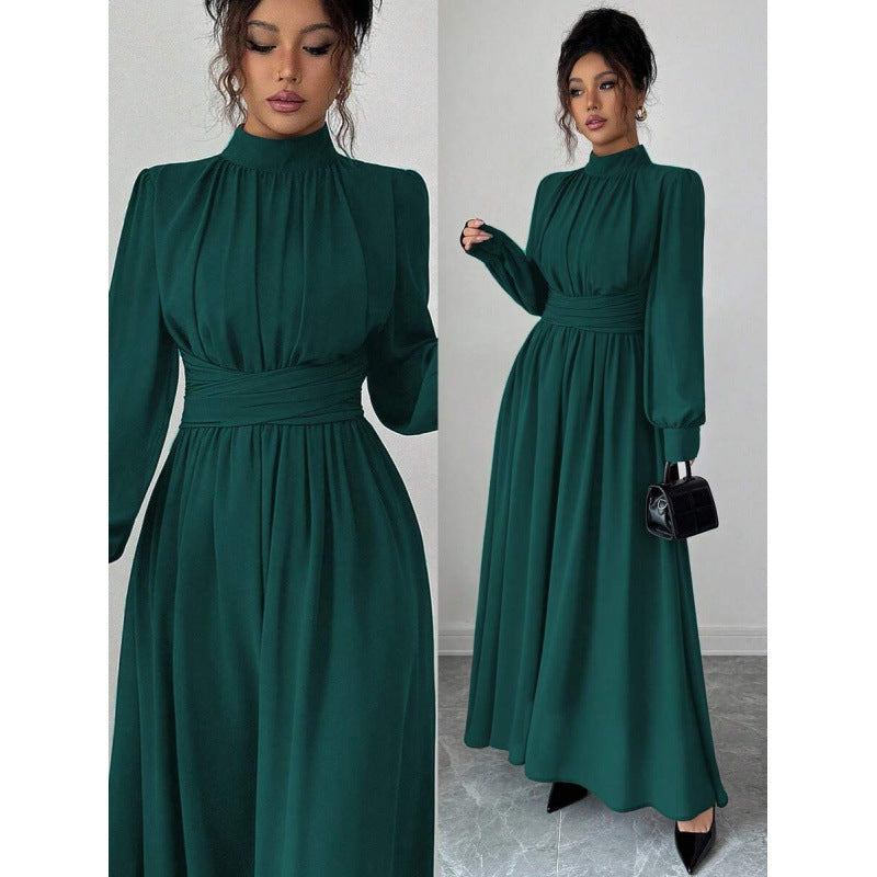 Fitted Figure-flattering Long-sleeve Dress With A Tie Waist