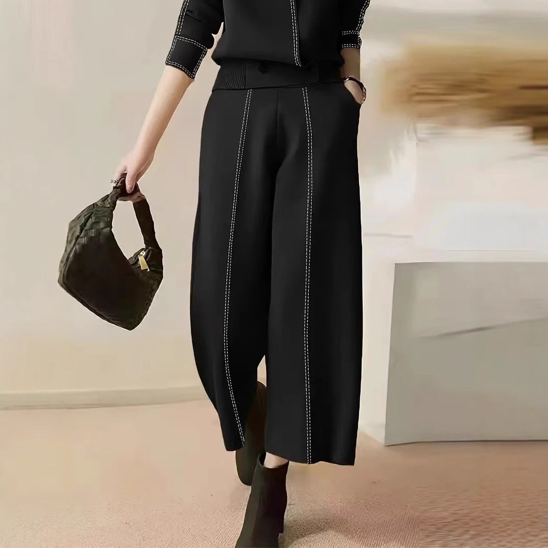 Fashionable Contrasting-Color Stripe Casual Pants