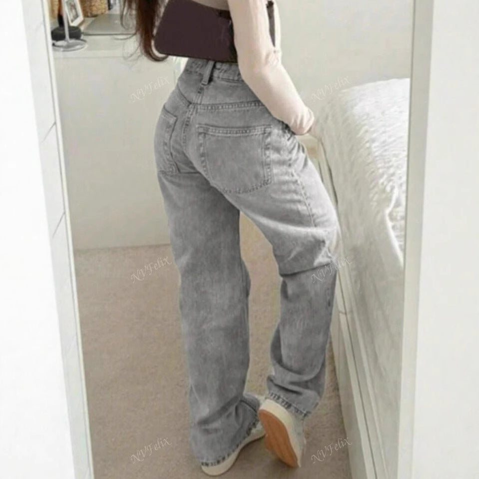 Sc Style Spring New Versatile Drapey Lazy Straight Loose High-Waisted Wide-Leg Pants