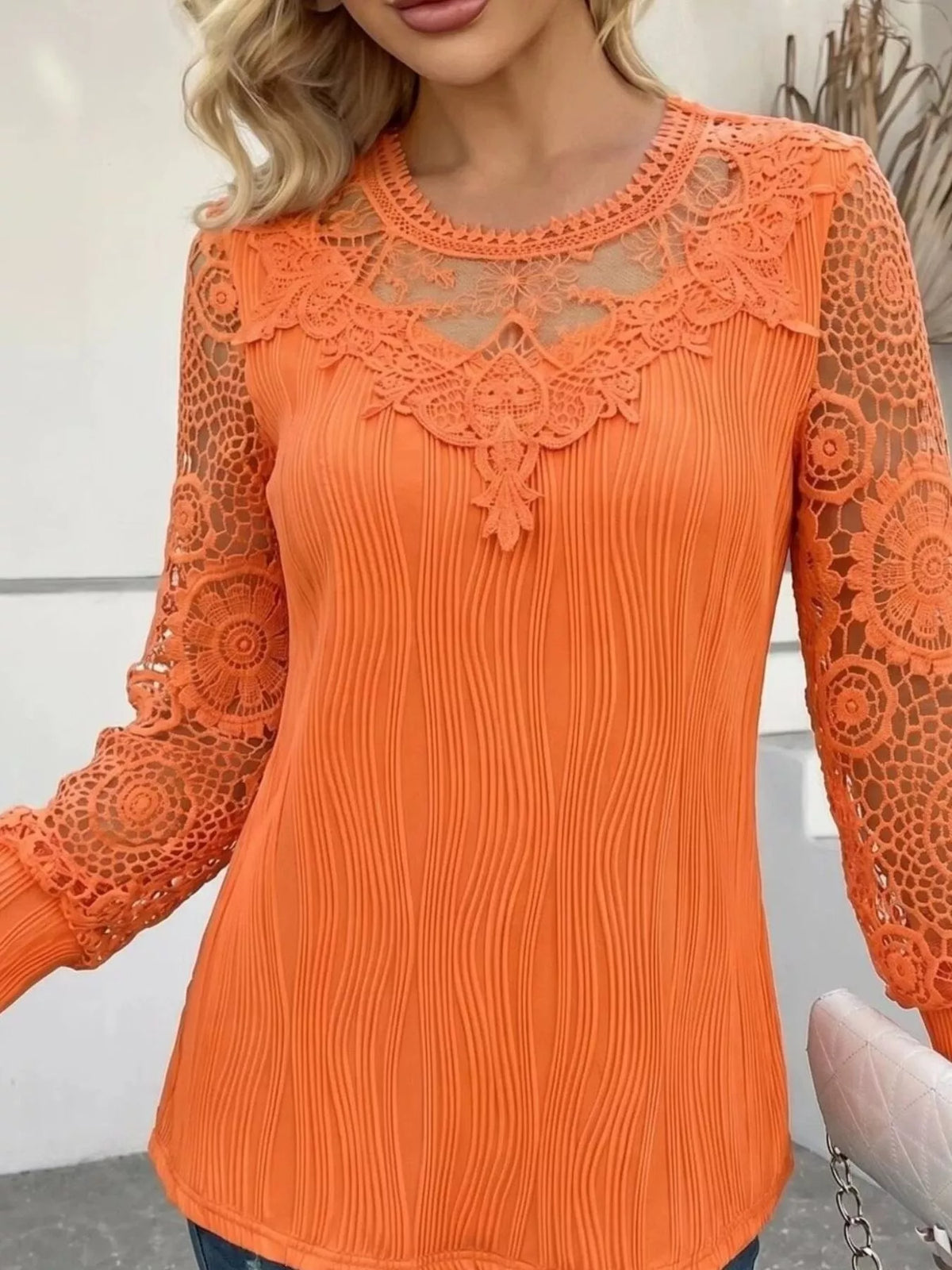 Women's Lace Patchwork Long Sleeve Blouse
