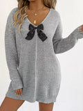 Women's Bow Ribbed Knit Sweater Dress - Gray