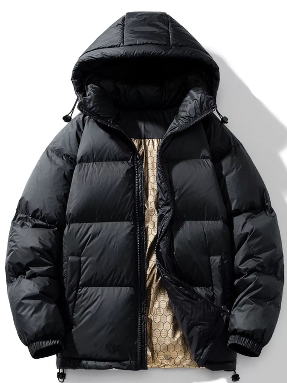 Men's Zip Up Warm Padded Hooded Puffer Jacket, Plus Size