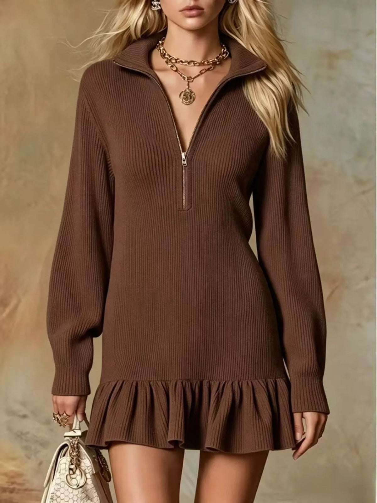 Ruffle Hem Half Zip Dress