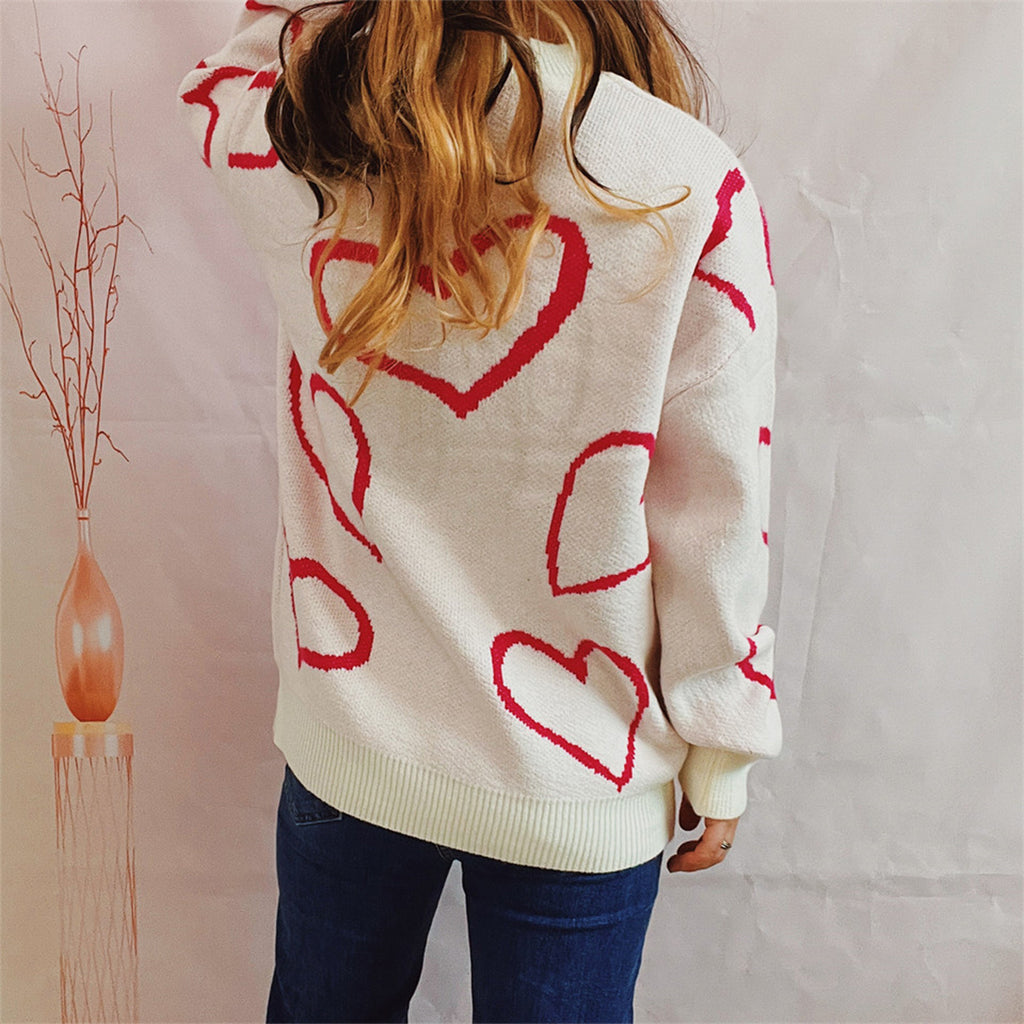 Women's Heart Pattern Long Sleeve Sweater