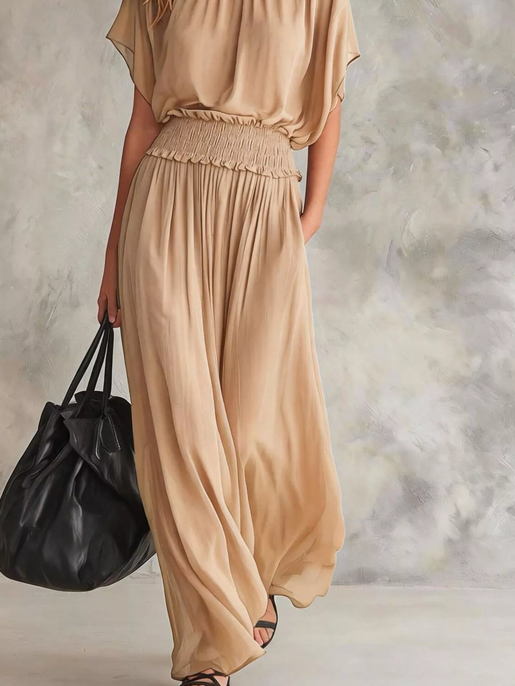 Women's Chiffon Maxi Dress with Smocked Waist
