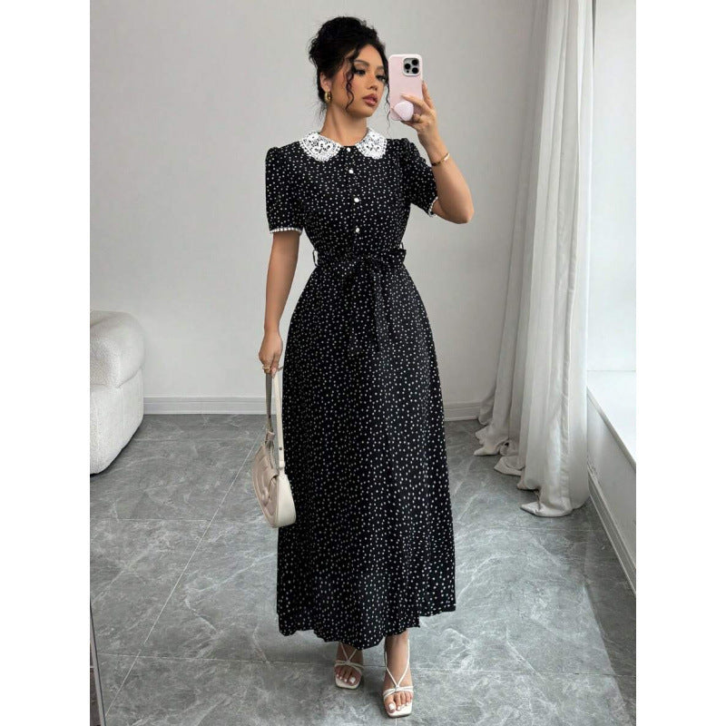 Women's Ruffled-collar Simple And Stylish Short-sleeve Dress