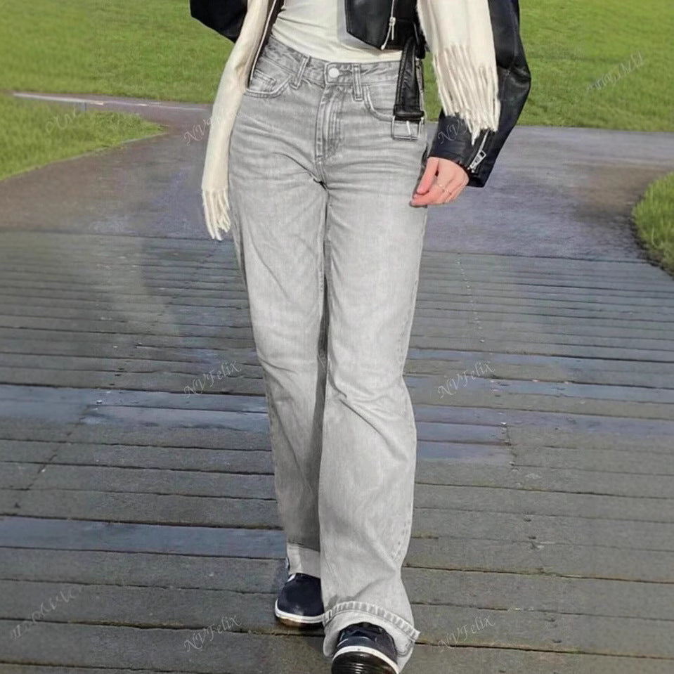 Sc Style Spring New Versatile Drapey Lazy Straight Loose High-Waisted Wide-Leg Pants