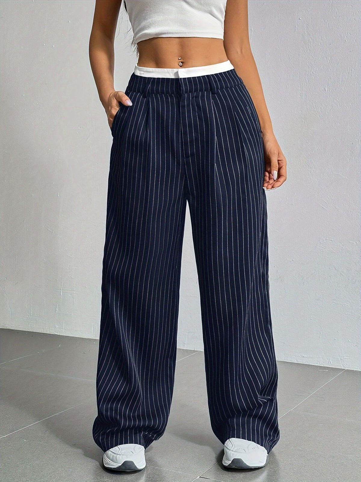 Export New High-Waist Draped Stripesd Suit Pants For Women Work Clothing Versatile Straight Fashion Casual Pants