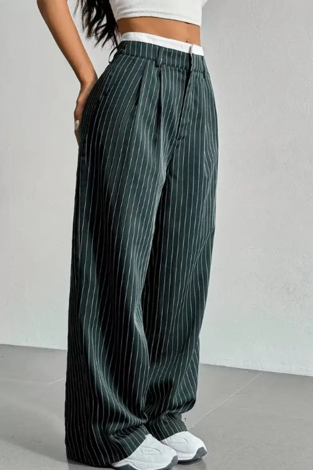 Women's High-Waisted Pinstripe Wide-Leg Pants