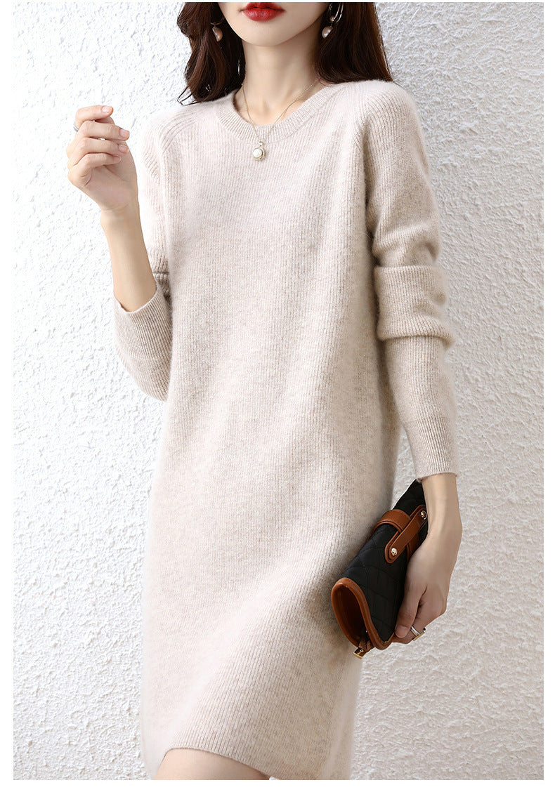 Mid-length Loose-fitting Figure-flattering Sweater Dress For Layering