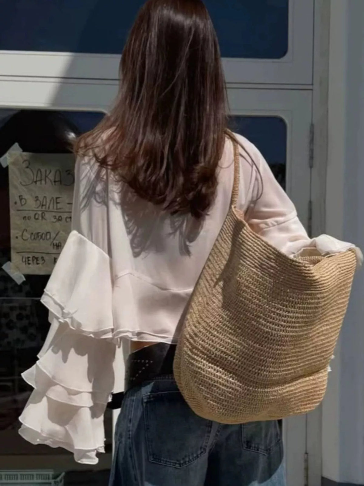 Layered Ruffled Hem Flare Sleeves Blouse