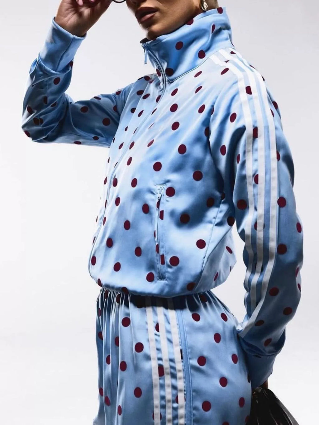 Women's Polka Dot Side Striped Outerwear and Pants Set