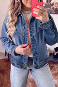 Women's Medium Button Up Dropped Shoulder Denim Jacket - Medium