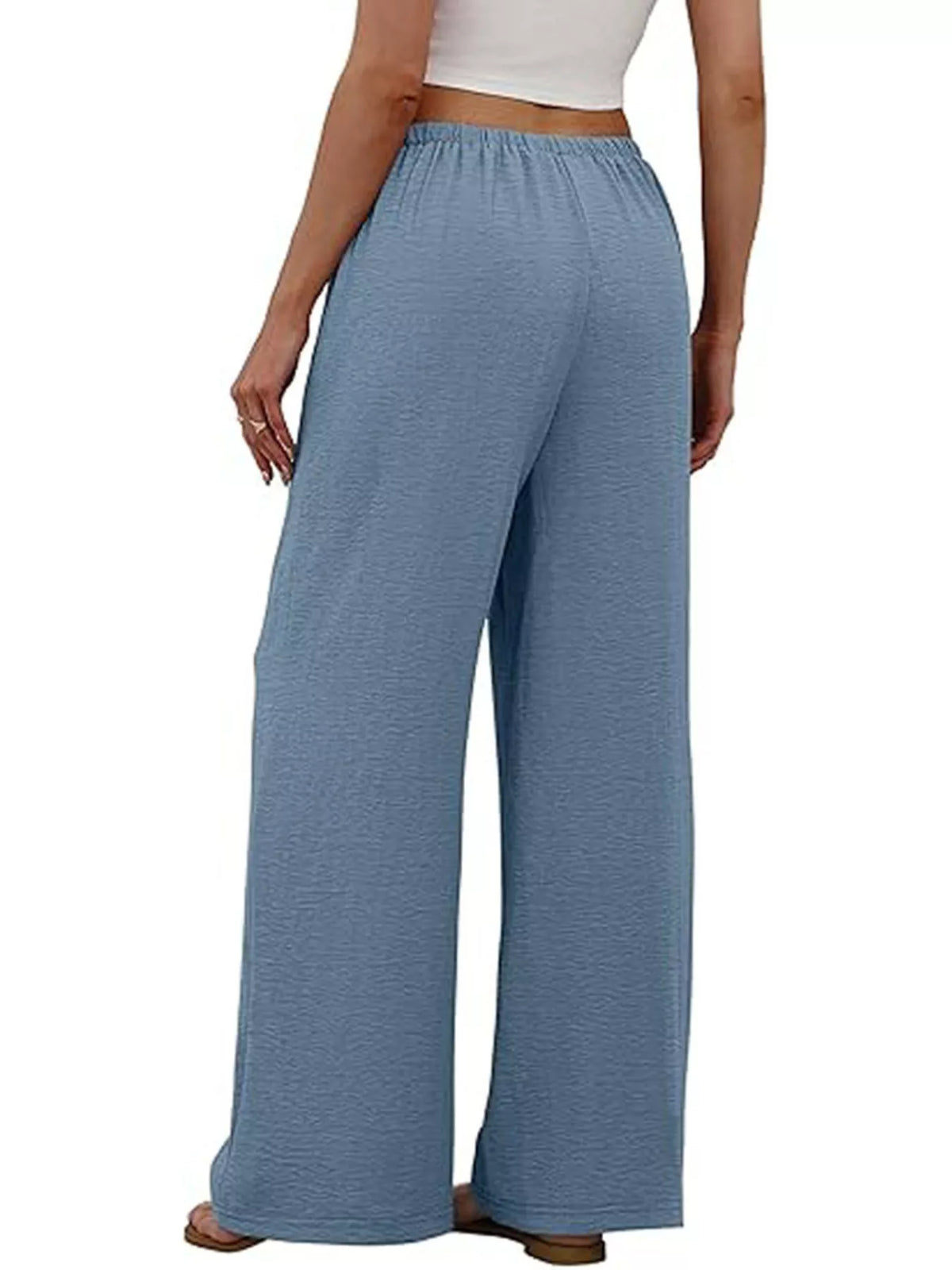 Women's Blue High-Waisted Wide-Leg Pants - Blue