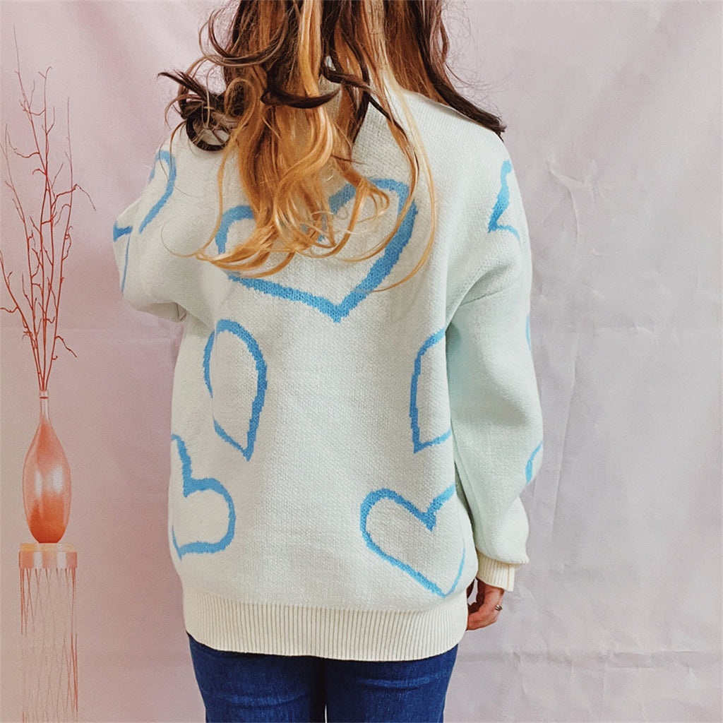 Women's Heart Pattern Long Sleeve Sweater