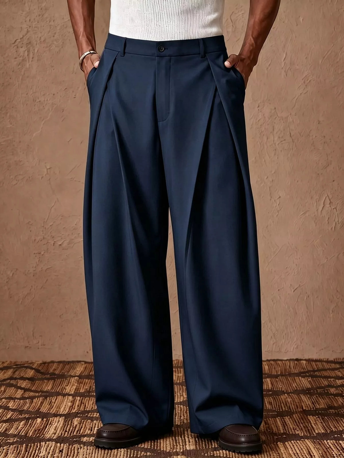 Men's High-Waisted Wide-Leg Pleated Dress Pants