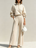 Women's Half-Zip Hoodie Wide-Leg Pants Set