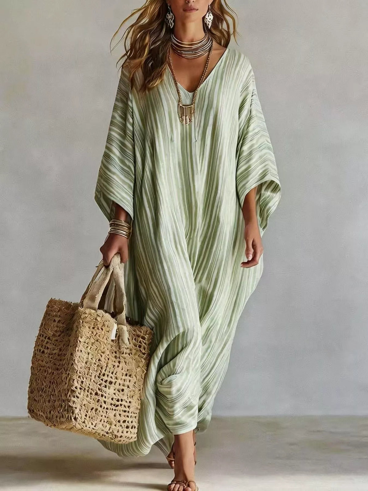 Striped V-Neck Maxi Dress
