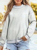 Women's Mock Neck Exposed Seam Long Sleeve Sweatshirt - Light Gray