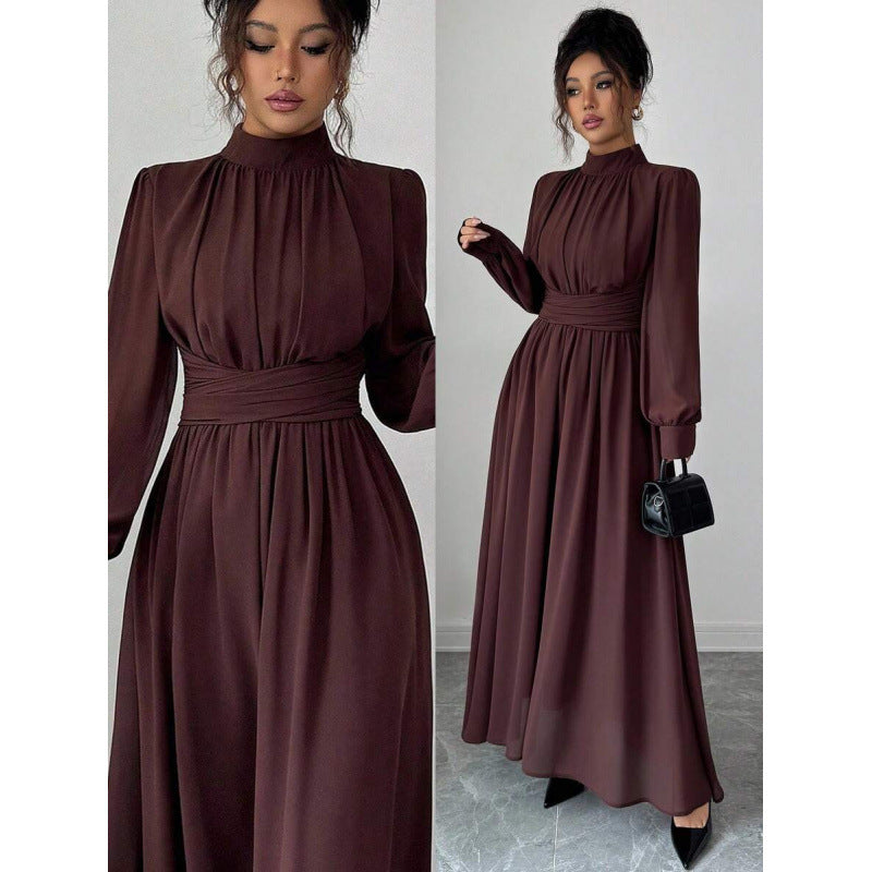 Fitted Figure-flattering Long-sleeve Dress With A Tie Waist